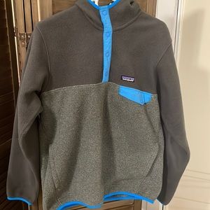 Patagonia hoodie, Great color wave. Light/Dark Gray with blue